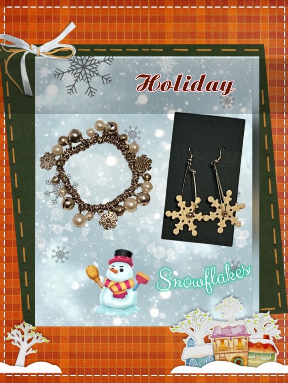 Holiday Snowflake Bracelet & Earring Set White & Silver Tone